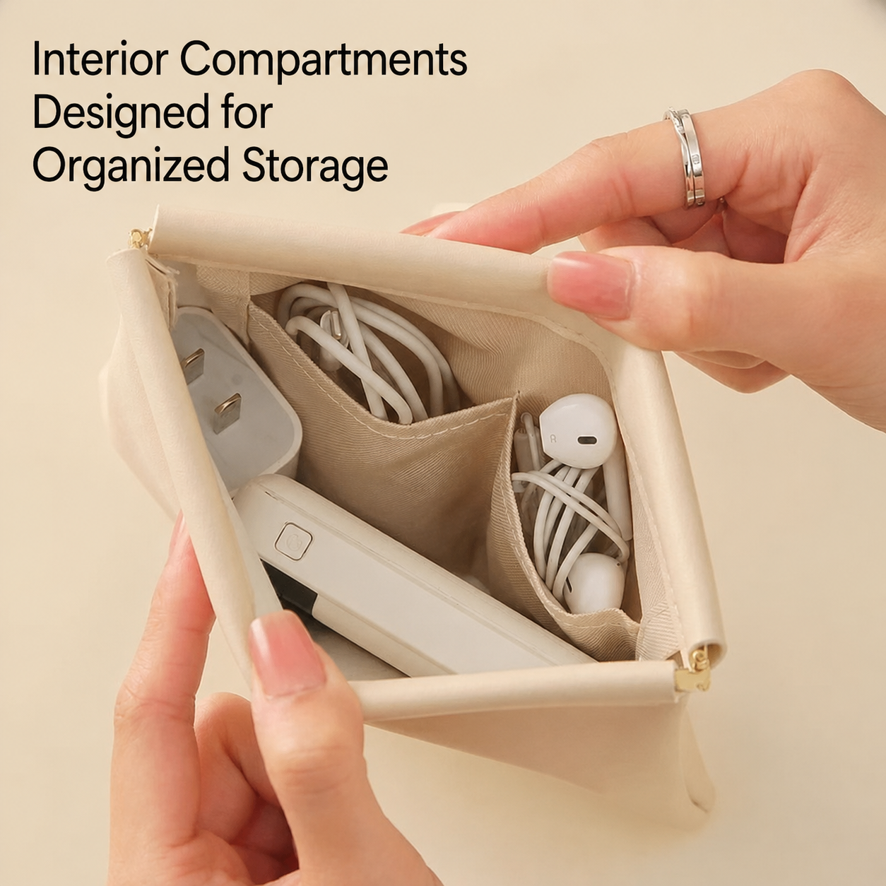 Add a Cable Organizer Pouch — Soft PU leather · 5.5 × 7.1 in