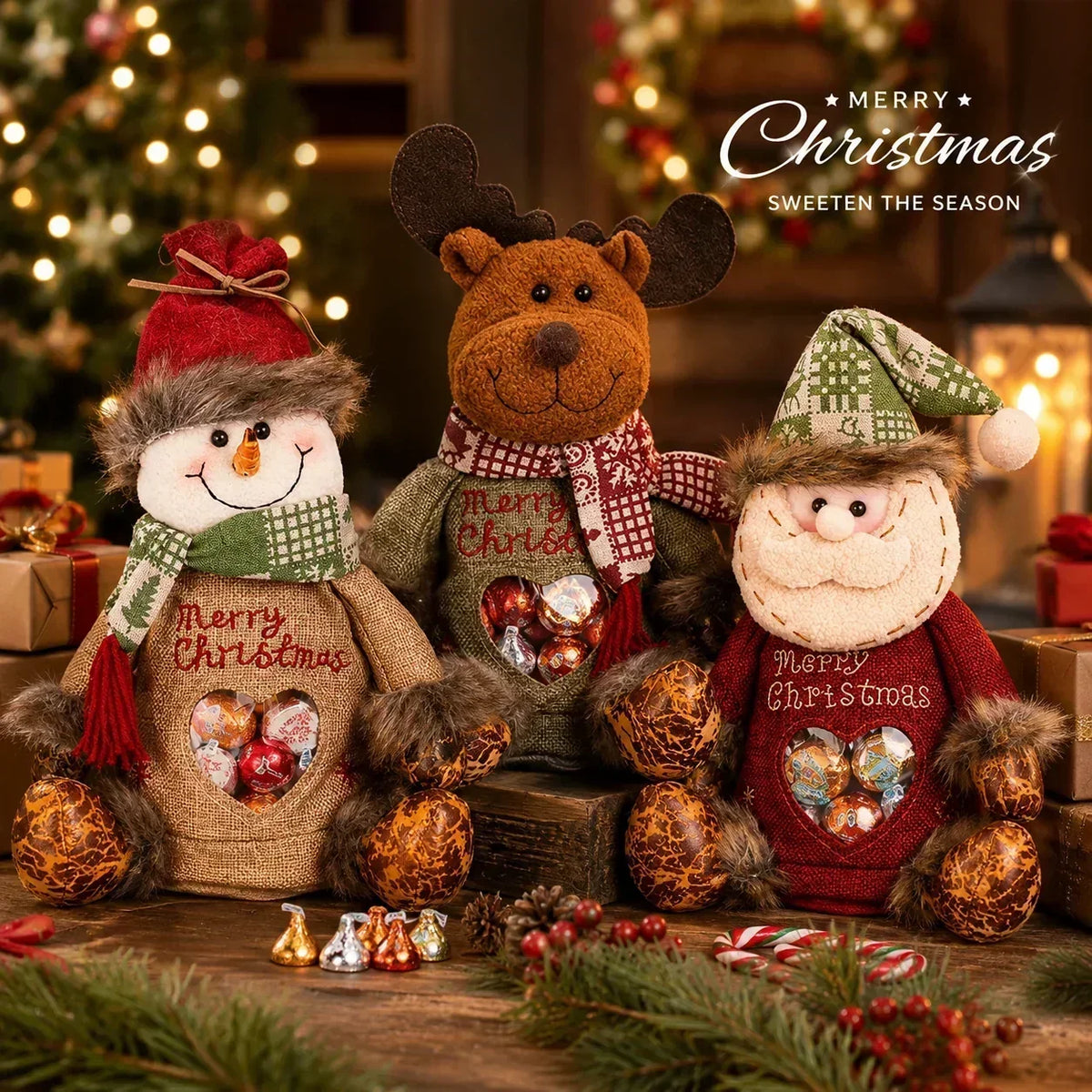 Christmas Character Gift Bags with Zipper – Reindeer, Snowman & Santa