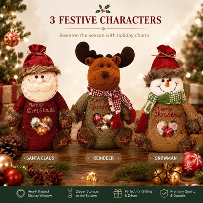 Christmas Character Gift Bags with Zipper – Reindeer, Snowman & Santa
