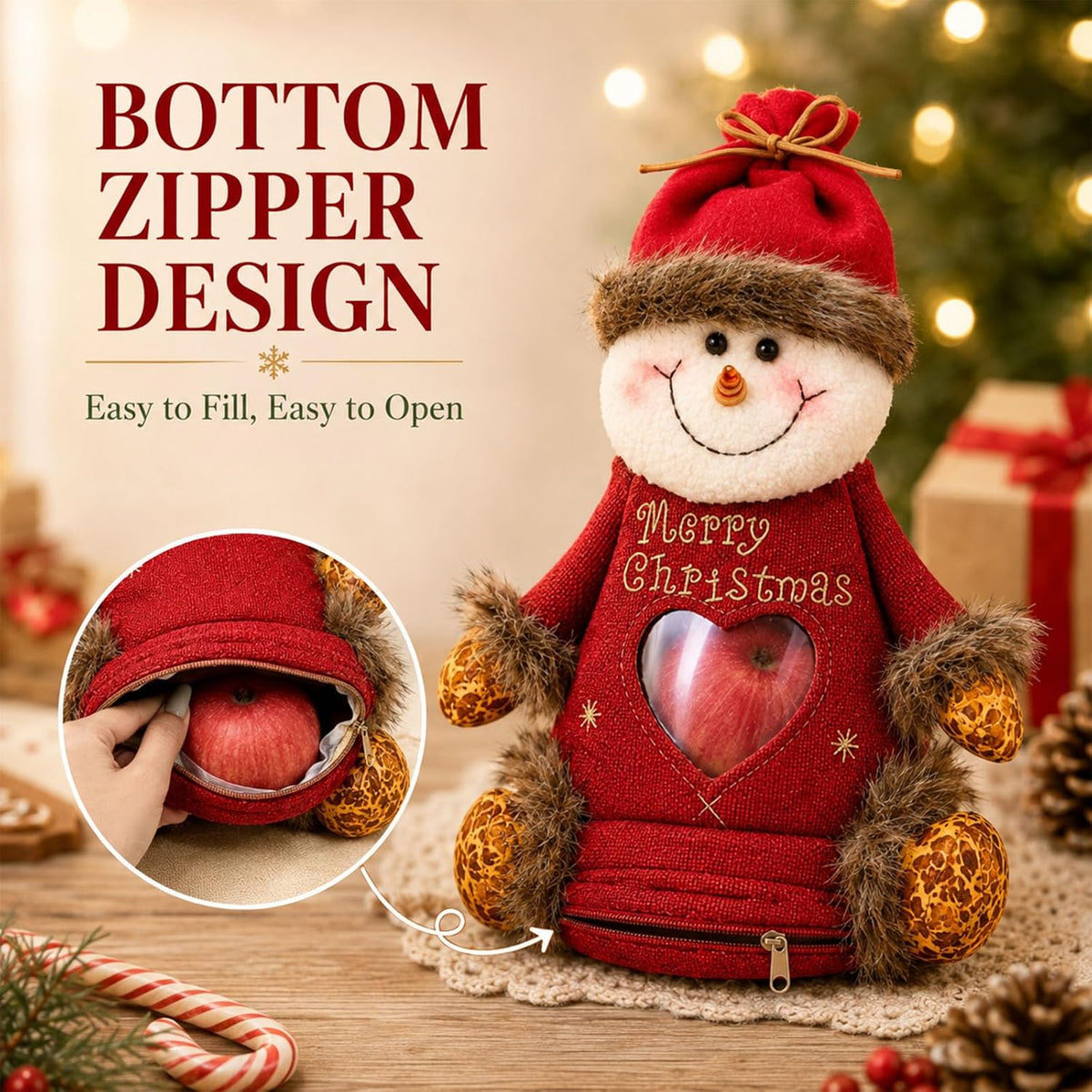 Christmas Character Gift Bags with Zipper – Reindeer, Snowman & Santa